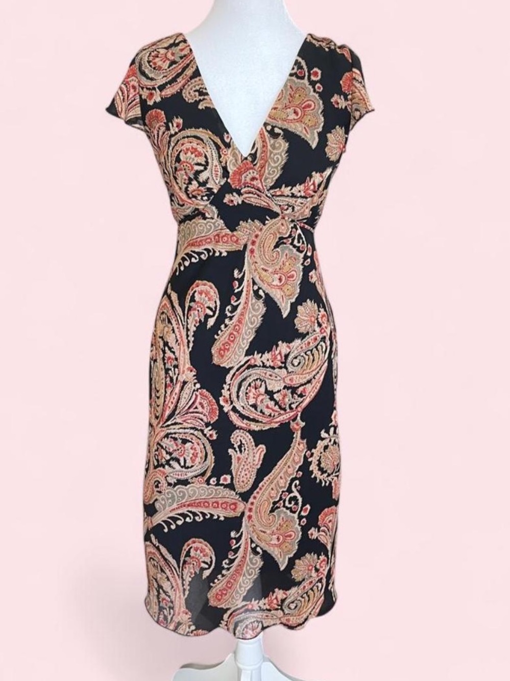 Vintage Y2K Paisley Dress Jodi Kristopher 3/4 Fitted Midi XS/S Boho Whimsigoth